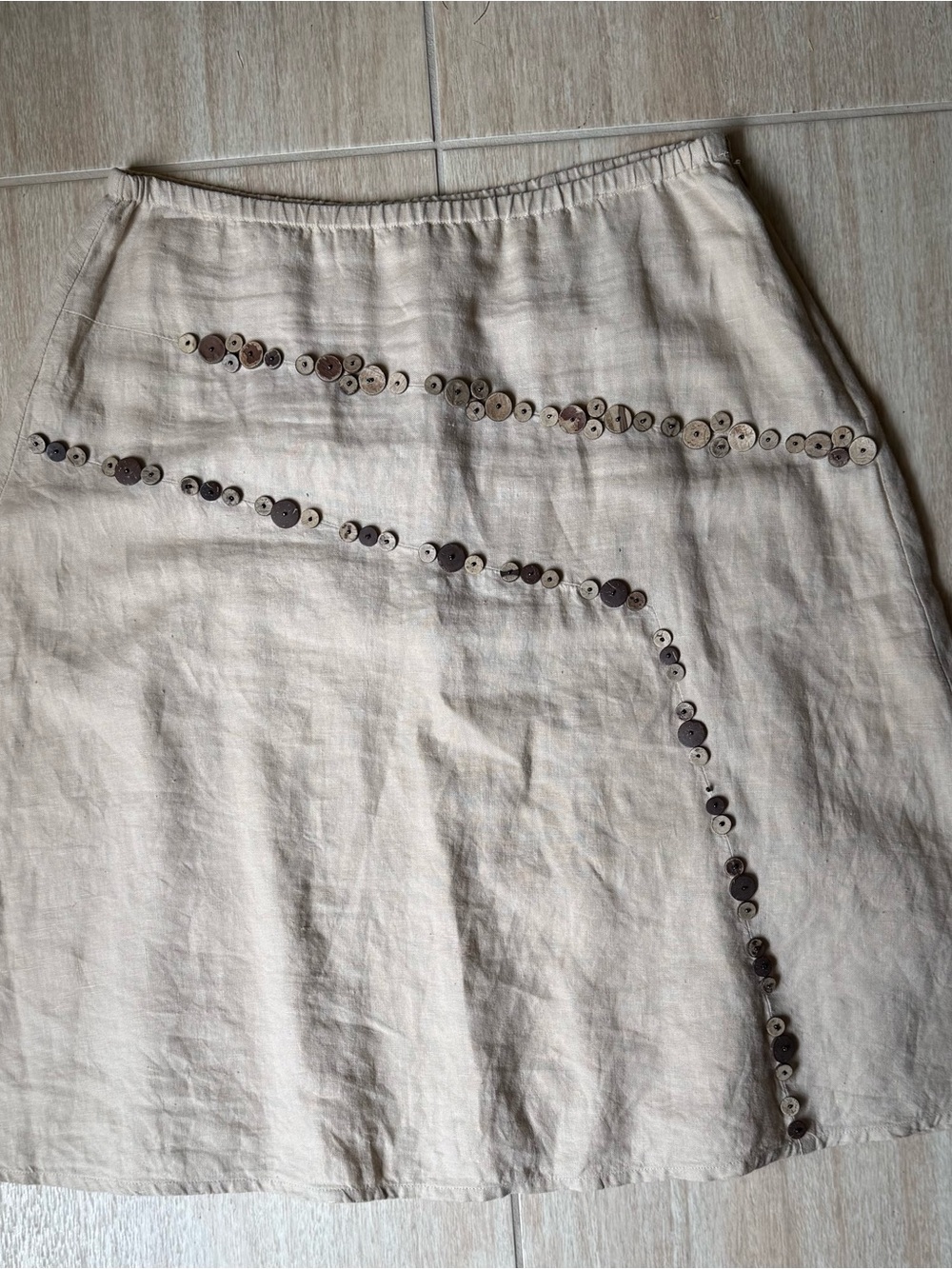 J JILL Tan Button-Accent A-Line Linen Skirt